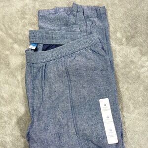 Old Navy Maternity Pants Women 12 Blue Skinny Crossover Panel Linen Blend